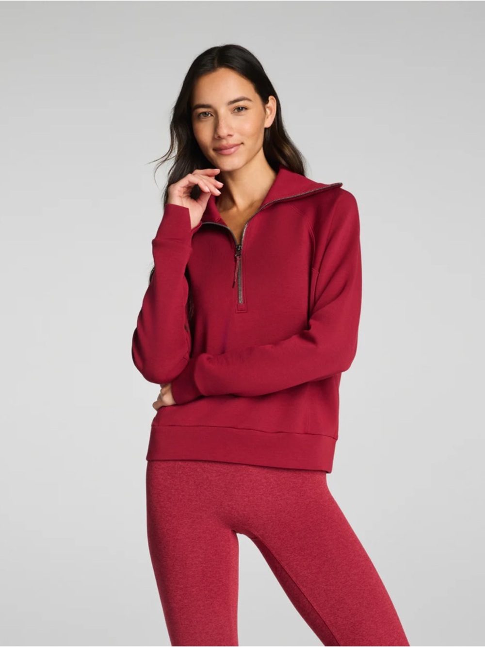 SPANX AirEssentials Half Zip in Red Merlot